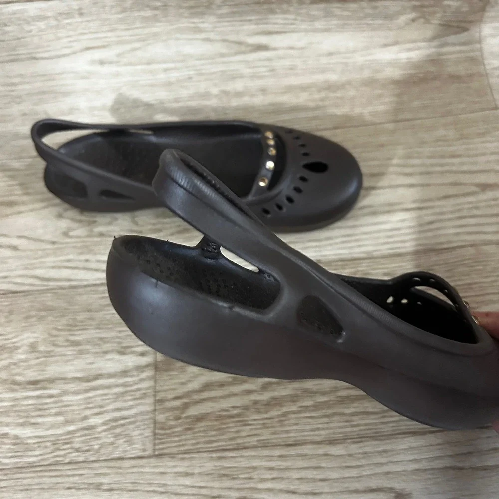 Womens‎ Ballet Flats Slingback Shoes Brown Rhinestone Detail Size 6 - Picture 5 of 12
